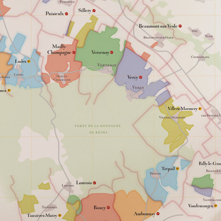 Carte du vignoble de la Montagne de Reims (Champagne)