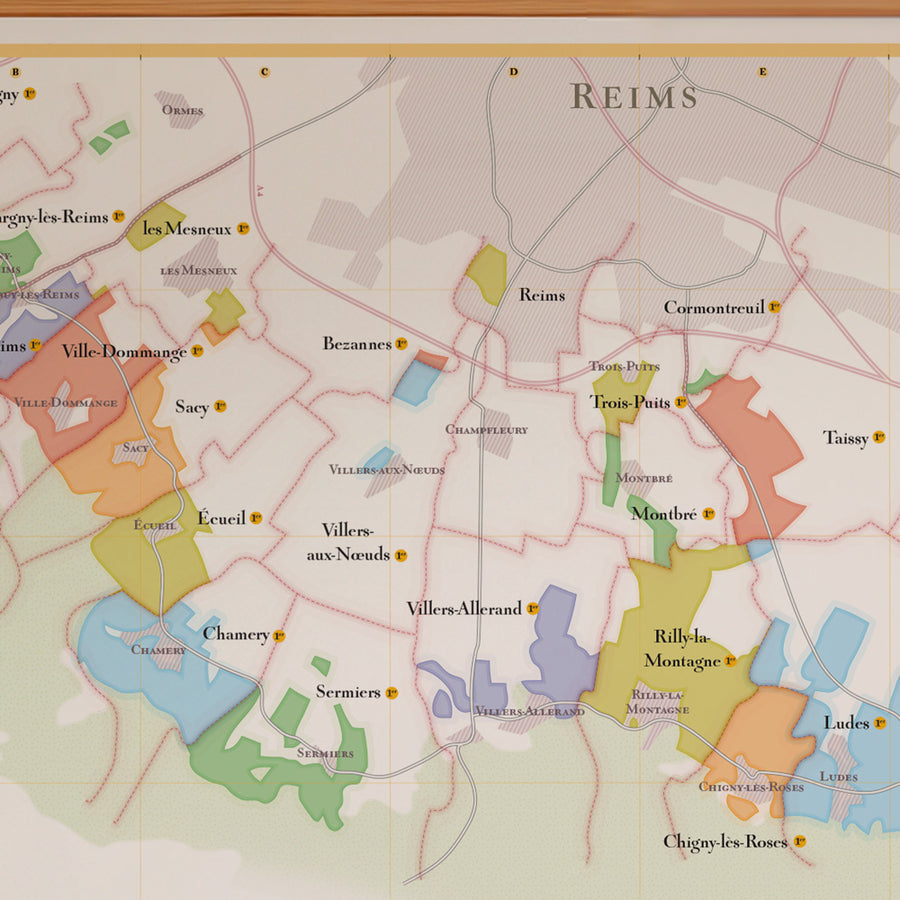 Carte du vignoble de la Montagne de Reims (Champagne)